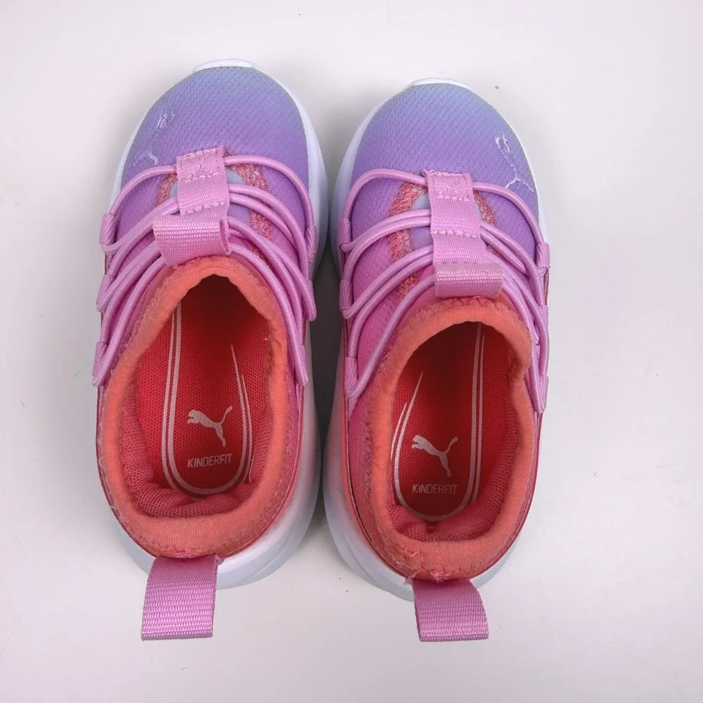 Puma On4all Sunset Sky Ombre Sporty Kids Slip On Sneakers Pink Purple Mesh 7C
